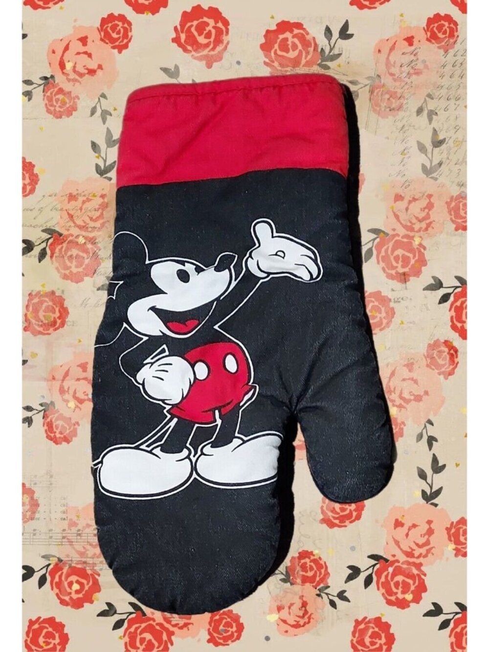 Mickey Mouse Oven Mitt Black Red Trim Cotton Fabric Disney Classic